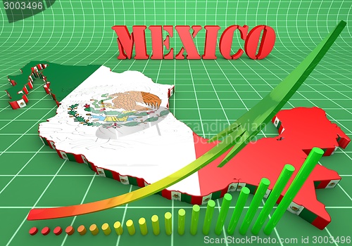 Image of map illustration of Mexico with flag