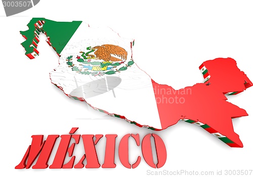 Image of map illustration of Mexico with flag