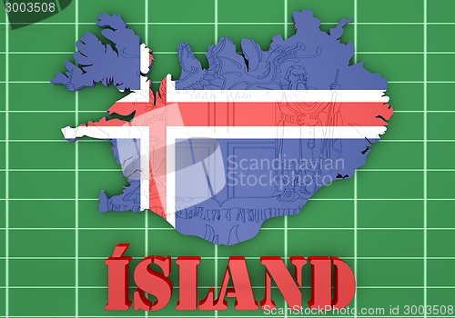 Image of map illustration of Iceland with flag