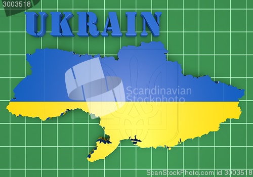 Image of map illustration of Ukraine with flag