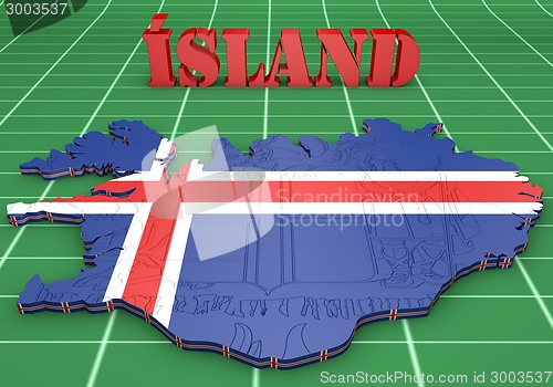 Image of map illustration of Iceland with flag