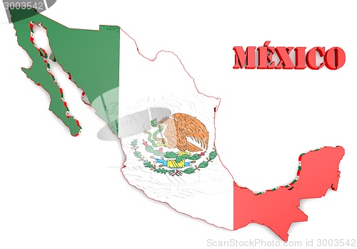 Image of map illustration of Mexico with flag