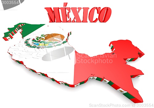 Image of map illustration of Mexico with flag