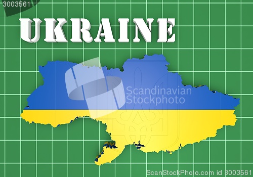 Image of map illustration of Ukraine with flag