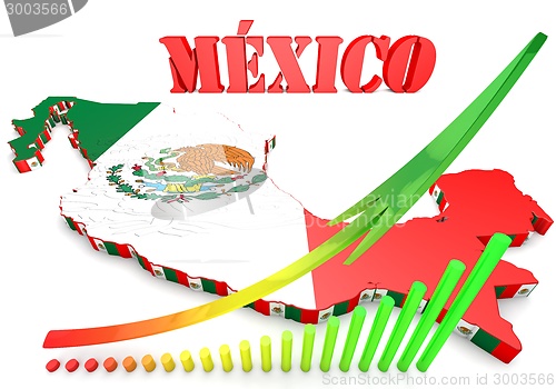 Image of map illustration of Mexico with flag