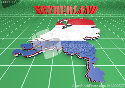 Image of Map illustration of Netherlands with flag