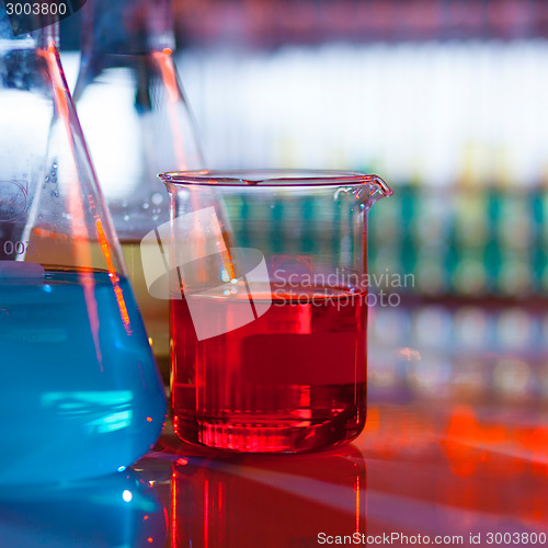 Image of Backlit laboratory flask.