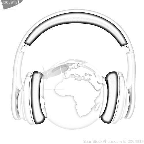 Image of World music 3D render of planet Earth with headphones 