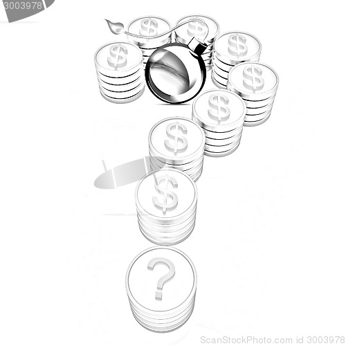 Image of Question mark in the form of gold coins with dollar sign and bla