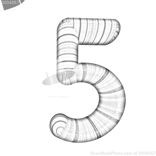 Image of Wooden number "5"- five on a white. 