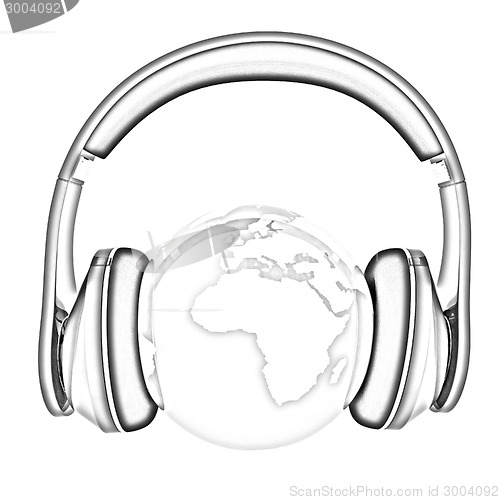 Image of earth with headphones. World music concept