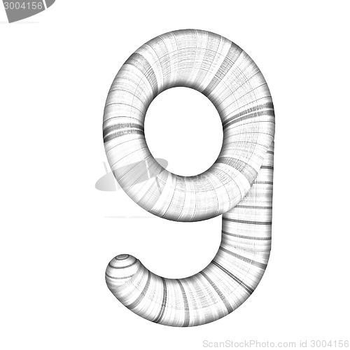 Image of Wooden number "9"- nine on a white. 