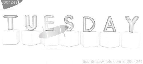 Image of Colorful 3d letters "Tuesday" on white cubes