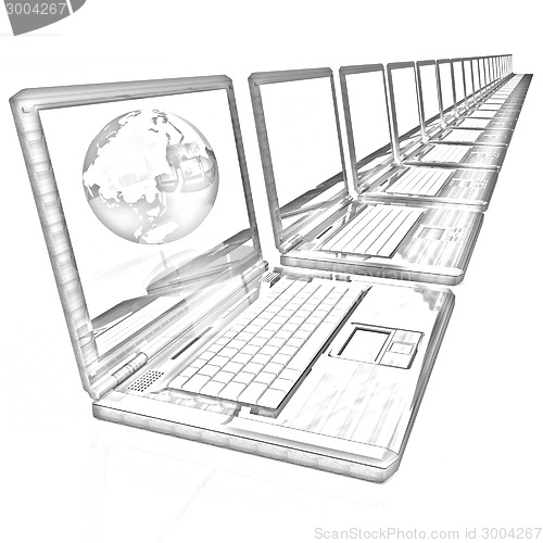 Image of Computer Network Online concept with Eco Wooden  Laptop and Eart