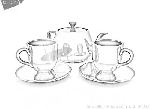 Image of 3d cups and teapot 