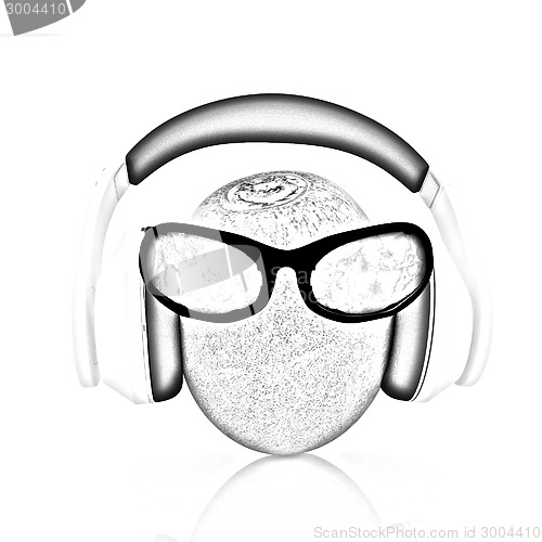 Image of kiwi with sun glass and headphones front "face"