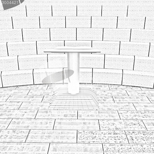 Image of Abstract futuristic interior. Brick scene with cathedra and trib