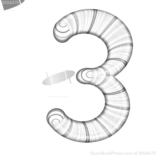 Image of Wooden number "3"- three on a white. 