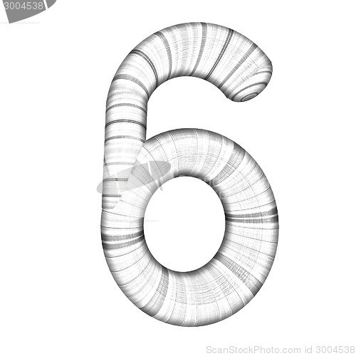 Image of Wooden number "6"- six on a white. 