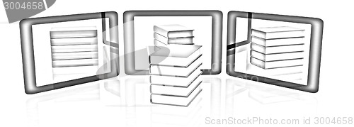 Image of phones and colorful real books on white background