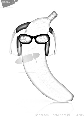 Image of banana with sun glass and headphones front "face"