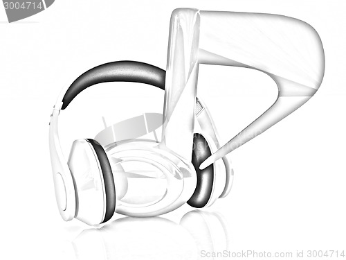 Image of headphones and 3d note