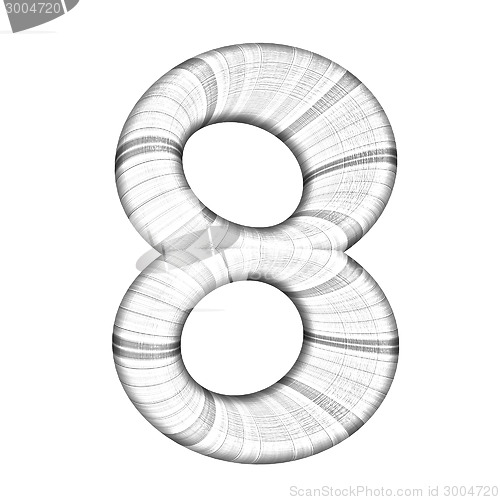 Image of Wooden number "8"- eight on a white. 