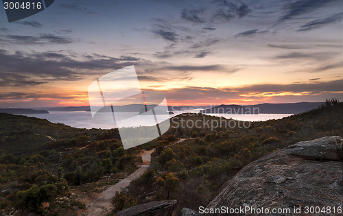 Image of Box Head views to Broken Bay and Pittwater after sunset