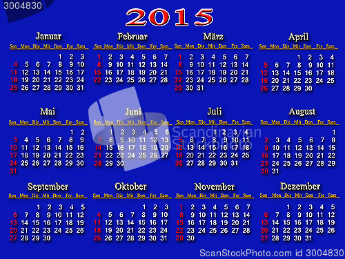 Image of blue calendar for 2015 year