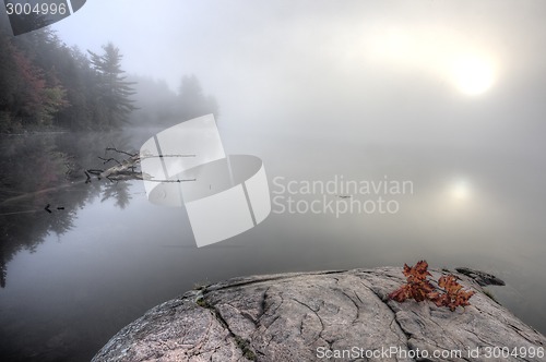 Image of Lake in Autumn sunrise reflection