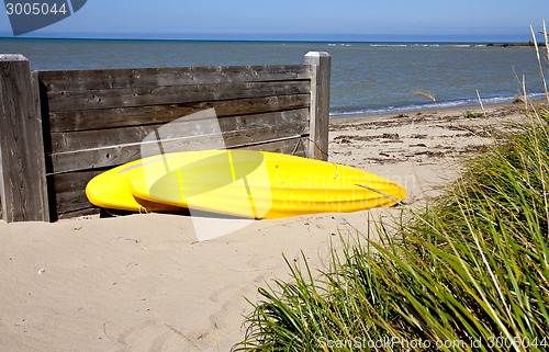 Image of Yellow Kayak on shore