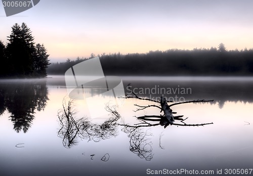Image of Lake in Autumn sunrise reflection