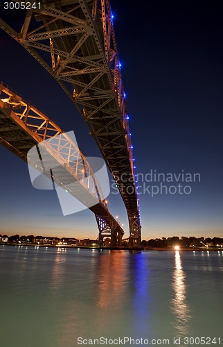 Image of Night Photo Blue Water Bridge