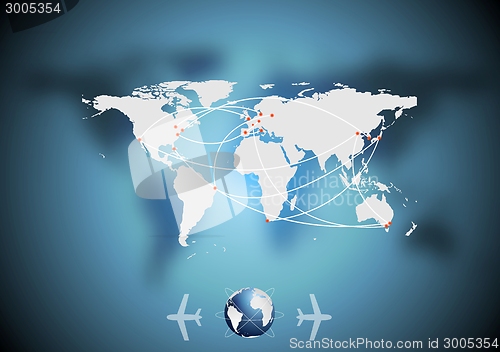 Image of Air traffic vector background with world map