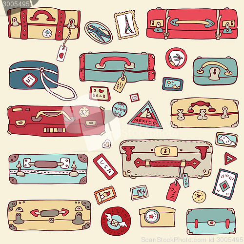 Image of Vintage suitcases set. Travel Vector illustration.