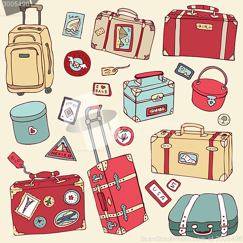 Image of Vintage suitcases set. Travel Vector illustration.
