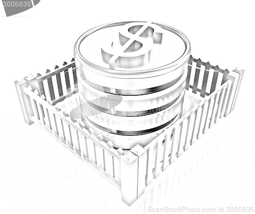 Image of Dollar coin in closed colorfull fence concept illustration 
