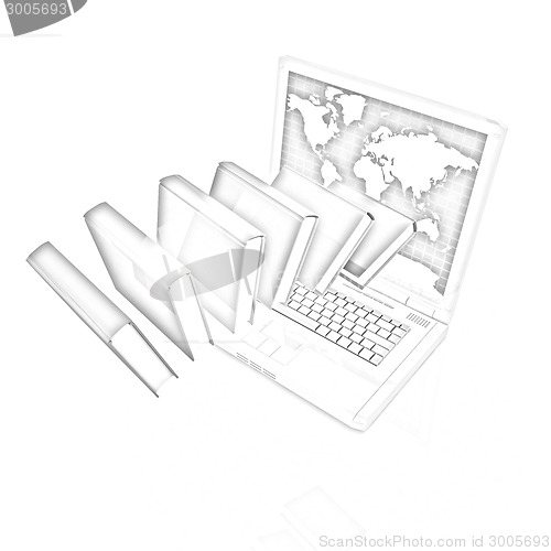 Image of Colorful books flying and laptop 