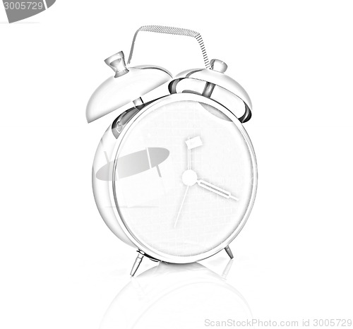 Image of 3d illustration of glossy alarm clock against white background 