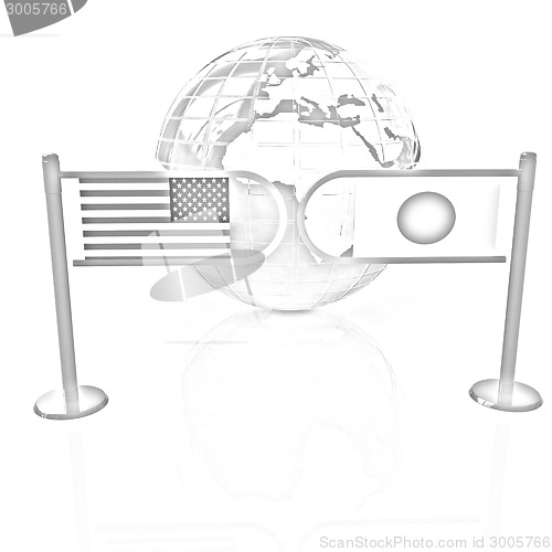 Image of Three-dimensional image of the turnstile and flags of USA and Ja