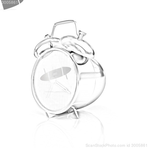 Image of 3d illustration of glossy alarm clock against white background 