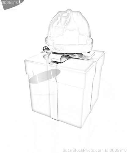 Image of hard hat on a red gift