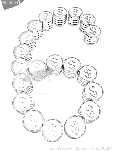 Image of Number "six" of gold coins with dollar sign