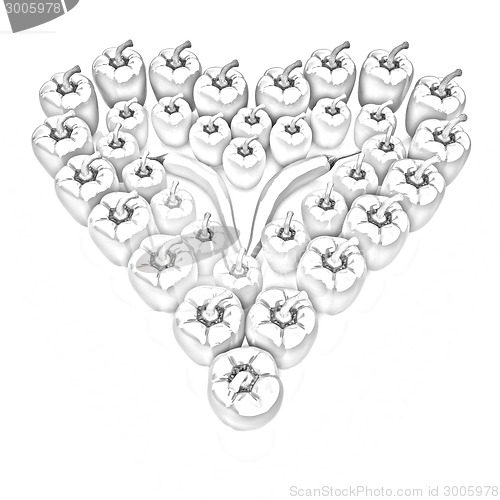 Image of Bulgarian Pepper Heart Shape, On White Background