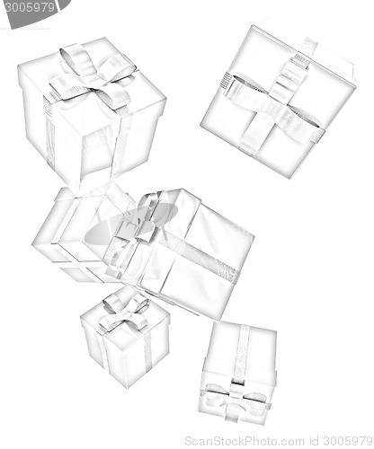 Image of Bright christmas gifts on a white background 