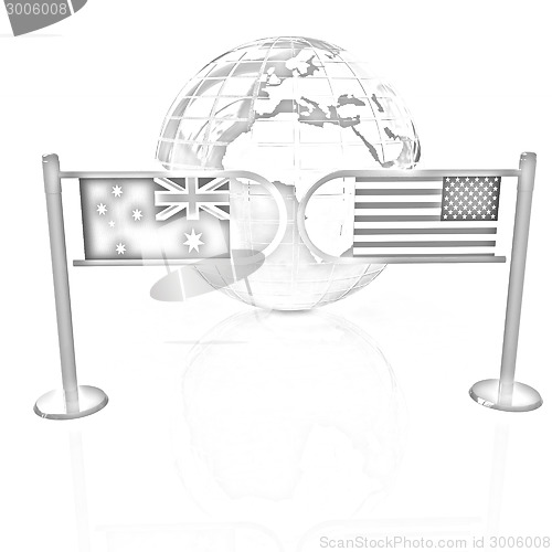 Image of Three-dimensional image of the turnstile and flags of USA and Au