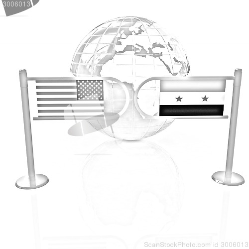 Image of Three-dimensional image of the turnstile and flags of USA and Sy