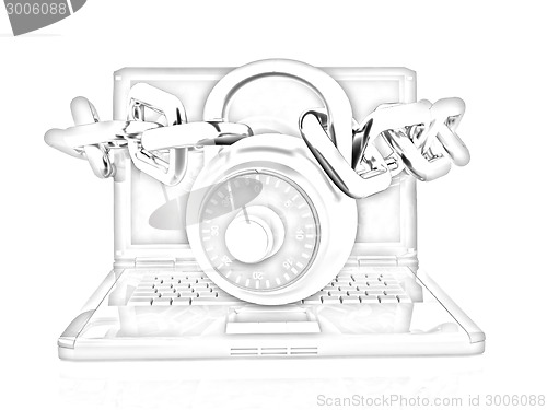 Image of Laptop with chains and lock.3d illustration