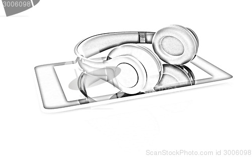 Image of a creative cellphone with headphones isolated on white, portable