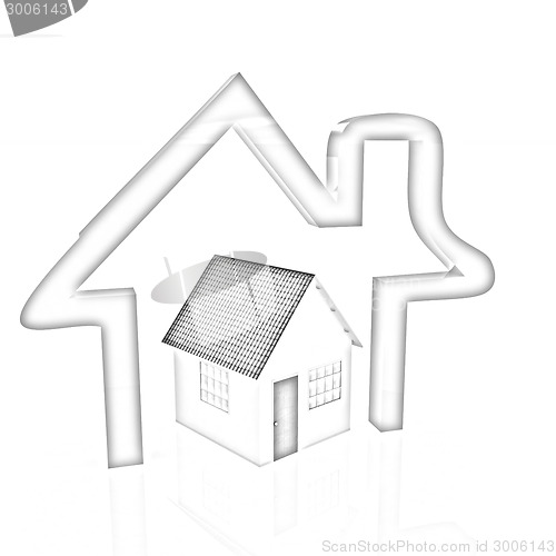 Image of 3d green house and icon house on white background 